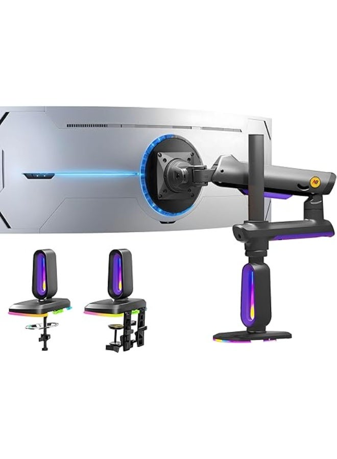 Comfortable gaming monitor arm – fits flat, widescreen, and curved monitors from 32 to 60 inches – supports up to 20 kg – durable and adjustable monitor mount – VESA 75/100 compatible - Image 1